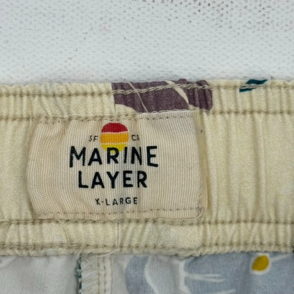 Marine Layer Shorts Mens XL Floral Tropical Print Cream Elastic‎ Waist Beach